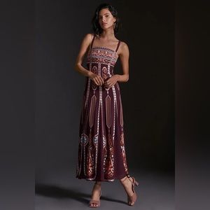 Beautiful embroidered maxi Anthropologie dress perfect for the holidays